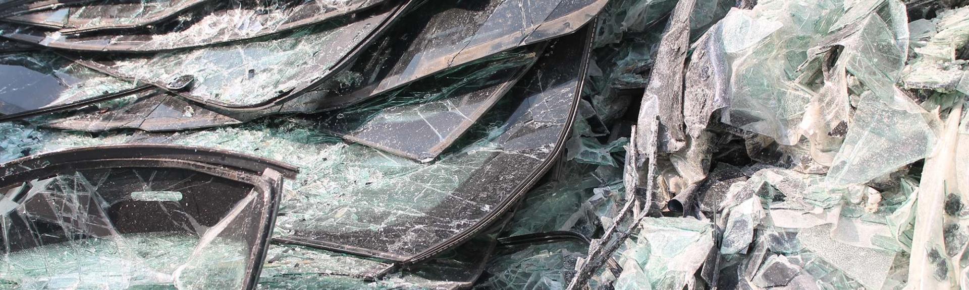 Collected car windows for glass recycling
